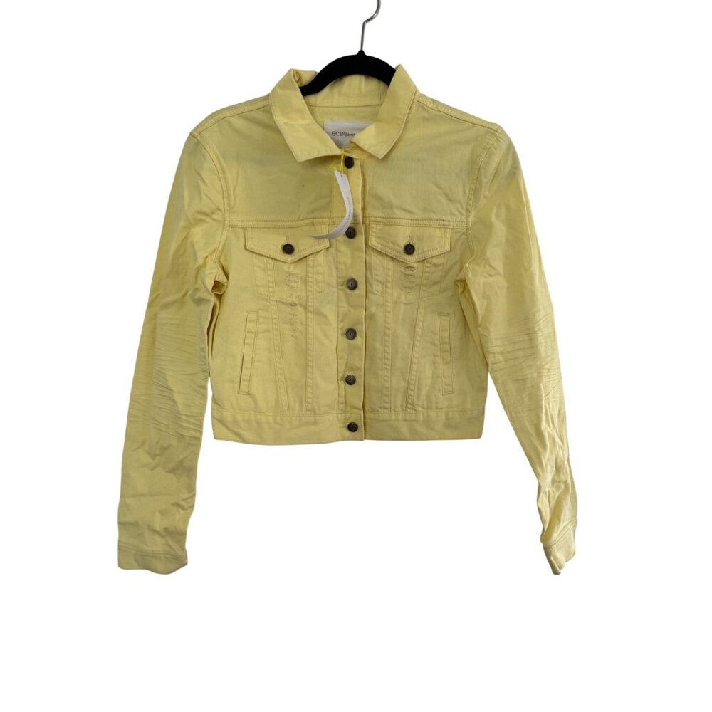 Vintage BCBGGeneration Womens Yellow Cropped Jean Jacket Size M 98% Cotton 2% Sp